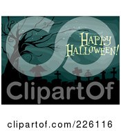 Poster, Art Print Of Happy Halloween Greeting Over A Cemetery With A Dead Tree