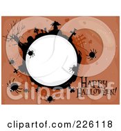 Poster, Art Print Of Happy Halloween Greeting By A Spidery Cemetery Globe On Brown