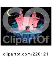Poster, Art Print Of Pink Castle On A Floating Island At Night