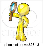 Yellow Man Holding Up A Magnifying Glass And Peering Through It While Investigating Or Researching Something by Leo Blanchette