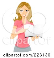 Poster, Art Print Of Beautiful Woman Holding And Pointing To A Book