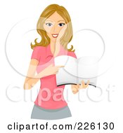 Royalty Free RF Clipart Illustration Of A Beautiful Woman Holding And Pointing To A Book