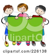 Royalty Free RF Clipart Illustration Of Stick Children Standing Behind A Blank Banner