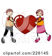 Poster, Art Print Of Stick Boy And Girl Holding Up A Red Heart