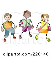 Royalty Free RF Clipart Illustration Of A Stick Boy And Girl Students Walking