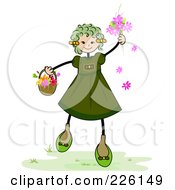 Royalty Free RF Clipart Illustration Of A Green Stick Girl With Spring Flowers