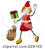 Royalty Free RF Clipart Illustration Of A Christmas Stick Girl Waving