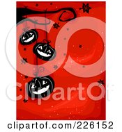 Poster, Art Print Of Red Halloween Background With Falling Leaves And Hanging Jackolanterns