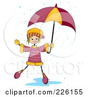 Poster, Art Print Of Stick Girl Playing In A Puddle With An Umbrella