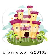 Poster, Art Print Of Yellow Brick Castle With Purple Towers On An Island