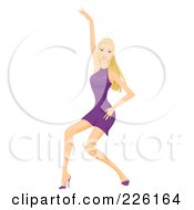 Royalty Free RF Clipart Illustration Of A Beautiful Woman Dancing In A Purple Dress And Heels