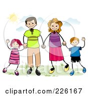 Poster, Art Print Of Stick Family Holding Hands And Waving Outdoors