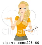Royalty Free RF Clipart Illustration Of A Beautiful Woman Holding A Book And Gesturing