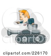 Businessman Moving Forward With A Military Tank
