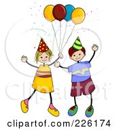Poster, Art Print Of Stick Boy And Girl With Party Balloons