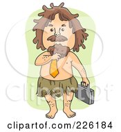 Business Caveman Adjusting His Tie And Carrying A Briefcase