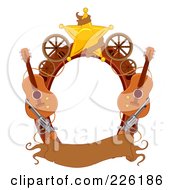 Royalty Free RF Clipart Illustration Of A Western Frame Of Pistols Wheels A Sheriff Star And Blank Banner by BNP Design Studio