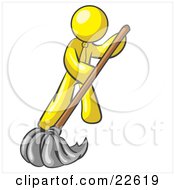 Yellow Man Wearing A Tie Using A Mop While Mopping A Hard Floor To Clean Up A Mess Or Spill