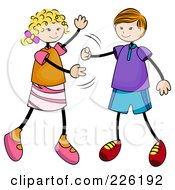 Royalty Free RF Clipart Illustration Of A Stick Boy And Girl Playing Paper Rock Scissors by BNP Design Studio
