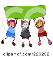 Royalty Free RF Clipart Illustration Of Stick Children Holding Up A Blank Banner