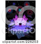 Poster, Art Print Of Fireworks Over A Purple Castle On A Floating Island At Night