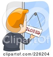 Royalty Free RF Clipart Illustration Of A Businessman Flipping A Closed Sign
