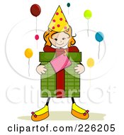 Poster, Art Print Of Stick Girl Carrying A Birthday Present