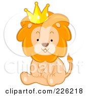 Poster, Art Print Of Cute Lion Sitting And Wearing A Crown