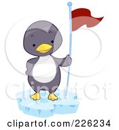 Poster, Art Print Of Cute Baby Penguin With A Flag