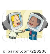 Royalty Free RF Clipart Illustration Of People Shaking Hands While Doing Online Business by BNP Design Studio