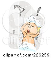 Royalty Free RF Clipart Illustration Of A Boy Running Out Of Water In The Shower