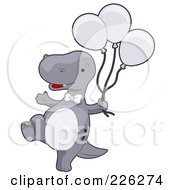 Poster, Art Print Of Cute Gray Dinosaur Carrying Balloons