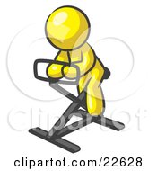 Poster, Art Print Of Yellow Man Exercising On A Stationary Bicycle