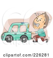Poster, Art Print Of Man Pushing His Broken Down Car