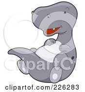 Royalty Free RF Clipart Illustration Of A Cute Gray Dinosaur Rubbing His Belly