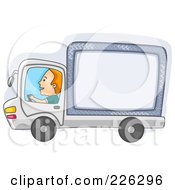 Man Driving A Big Rig Truck With Ad Space
