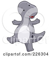Poster, Art Print Of Cute Gray Dinosaur Dancing
