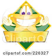 Star School Mascot Logo Over A Green Diamond And Blank Gold Banner