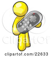 Clipart Illustration Of A Yellow Man Holding A Remote Control To A Television