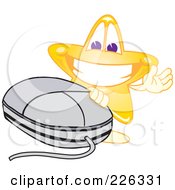 Royalty Free RF Clipart Illustration Of A Star School Mascot Waving By A Computer Mouse