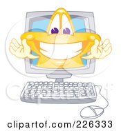 Royalty Free RF Clipart Illustration Of A Star School Mascot Grinning On A Computer Screen