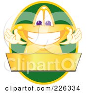 Star School Mascot Logo Over A Green Oval And Blank Gold Banner