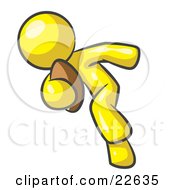 Clipart Illustration Of A Yellow Man Running With A Football In Hand During A Game Or Practice