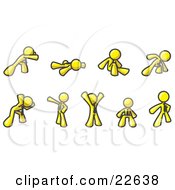 Poster, Art Print Of Yellow Man Doing Different Exercises And Stretches In A Fitness Gym