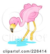 Royalty Free RF Clipart Illustration Of A Pink Flamingo Stepping Into Water by BNP Design Studio
