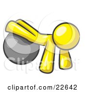 Clipart Illustration Of A Yellow Man Strength Training His Arms And Legs While Using A Yoga Exercise Ball