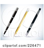 Royalty Free RF Clipart Illustration Of A Digital Collage Of A Ball Point Pen Pencil And Ink Pen