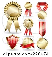 Poster, Art Print Of Digital Collage Of 7 Gold And Red Award Ribbons And A Shield