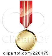Round Golden Medal Hanging From A Red And Gold Striped Ribbon
