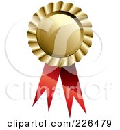 Royalty Free RF Clipart Illustration Of A 3d Circular Gold Medal With Red Ribbons by TA Images #COLLC226479-0125